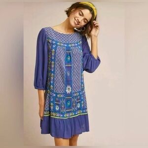 Anthropologie Akemi + Kin Patina Floral Embroidered Dress Size 2 Petite